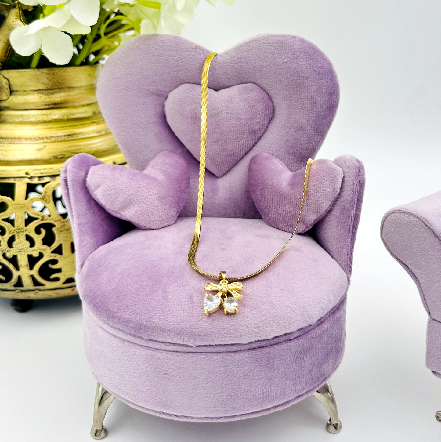 American Diamond Studded Bow With Snake Chain Necklace