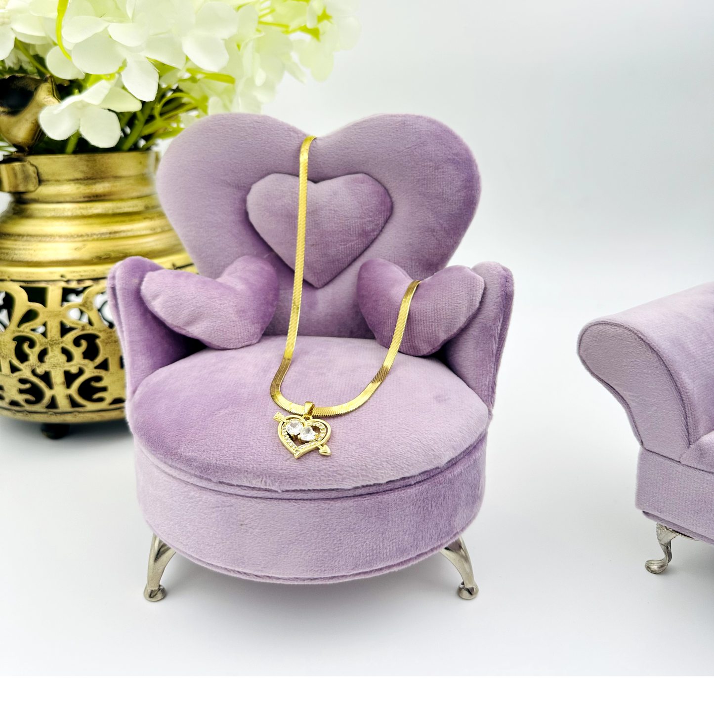 American Diamond Studded Cupid Heart With Snake Chain Necklace