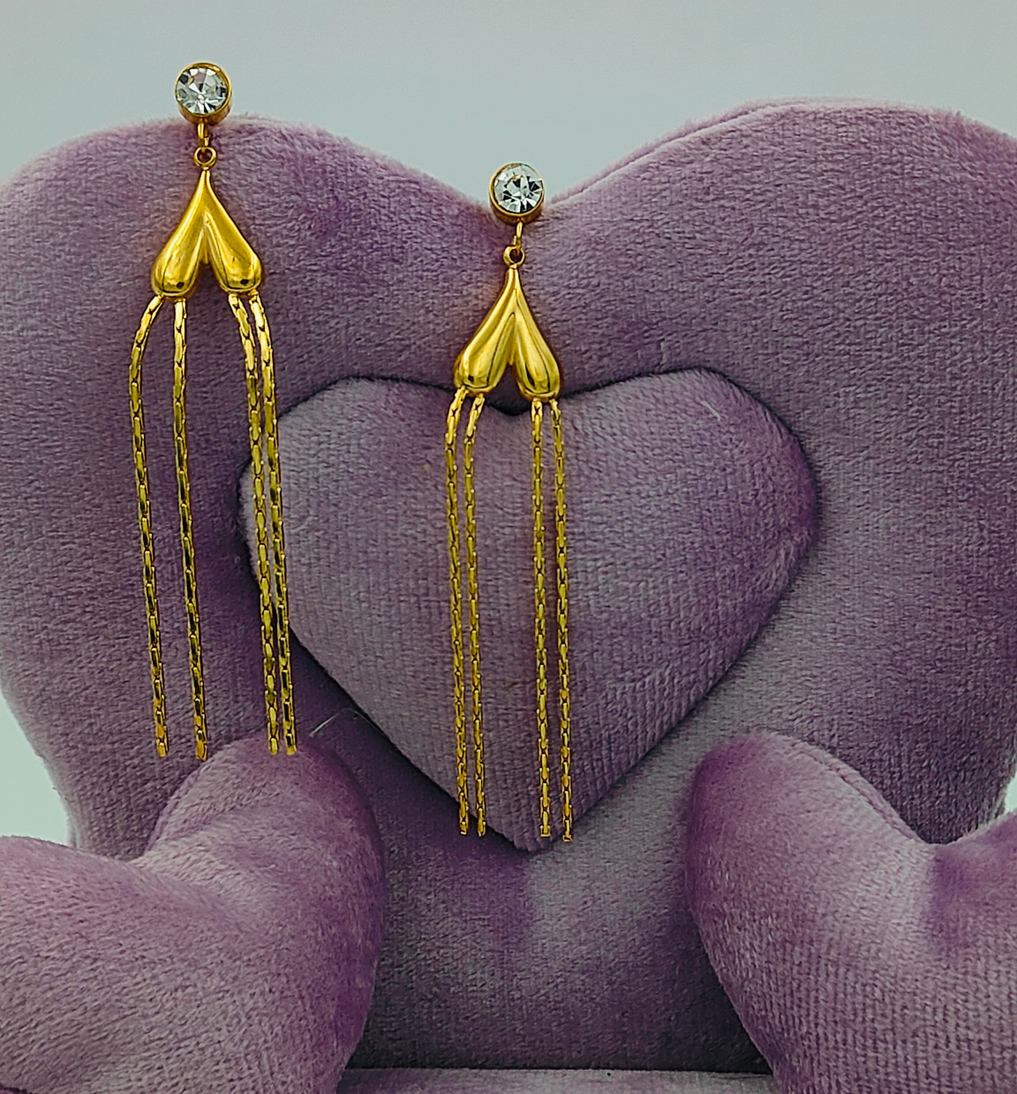 Anti Tarnish Long Inverted Heart earrings