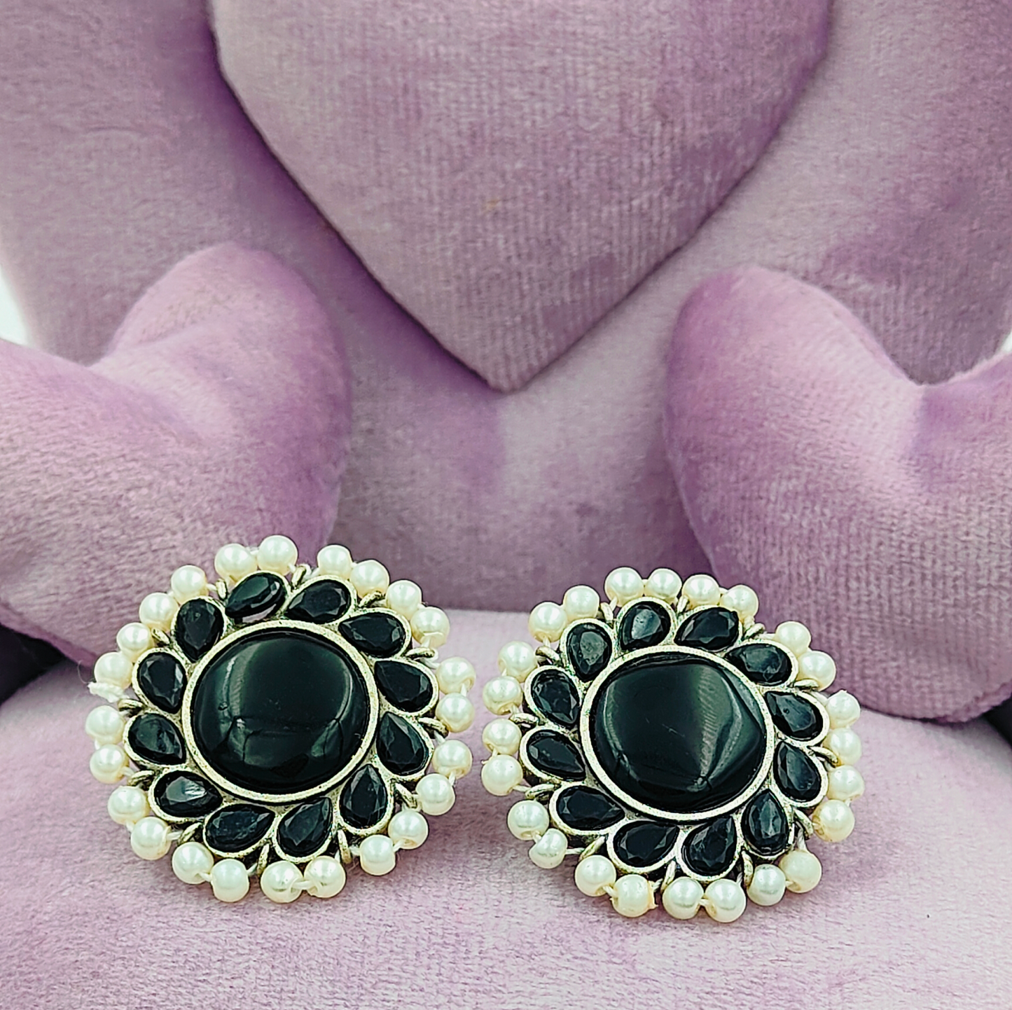 Black Silver Plated Stud Earrings