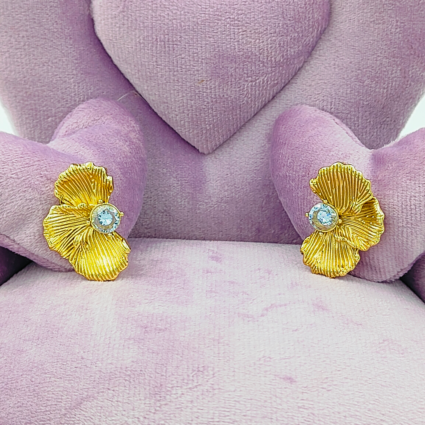 Golden Fancy Flower Stud Earrings