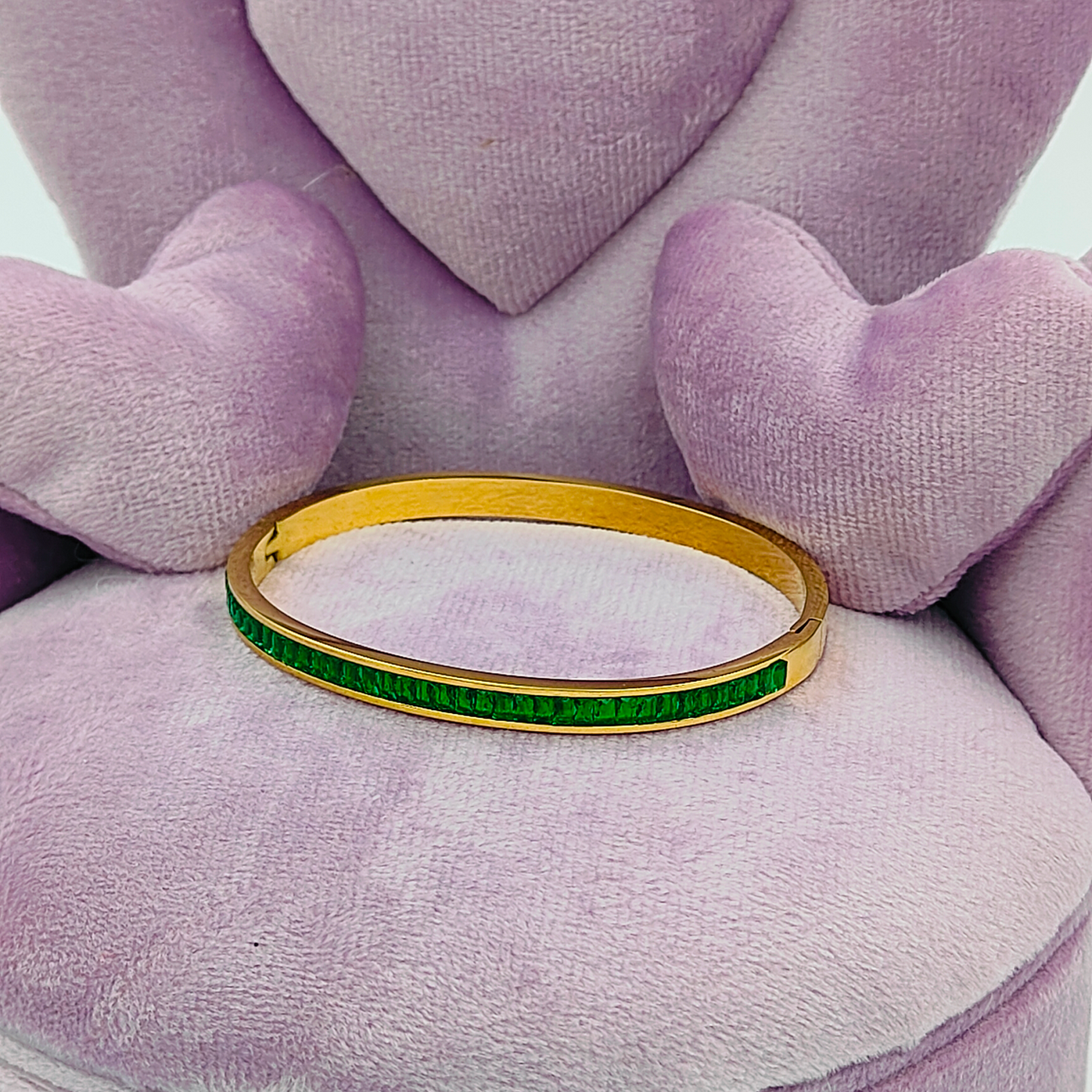 Gold Plated Emerald Studded Stainless Steel Bracelet