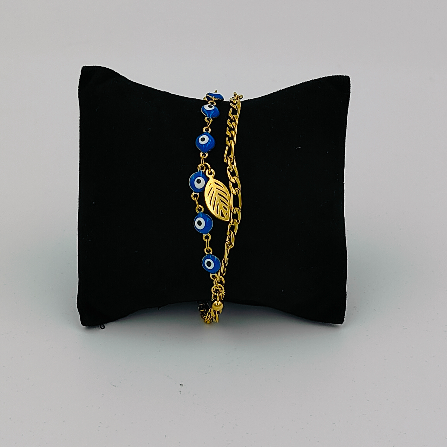 Gold Plated Evil Eye Leafy Bracelet