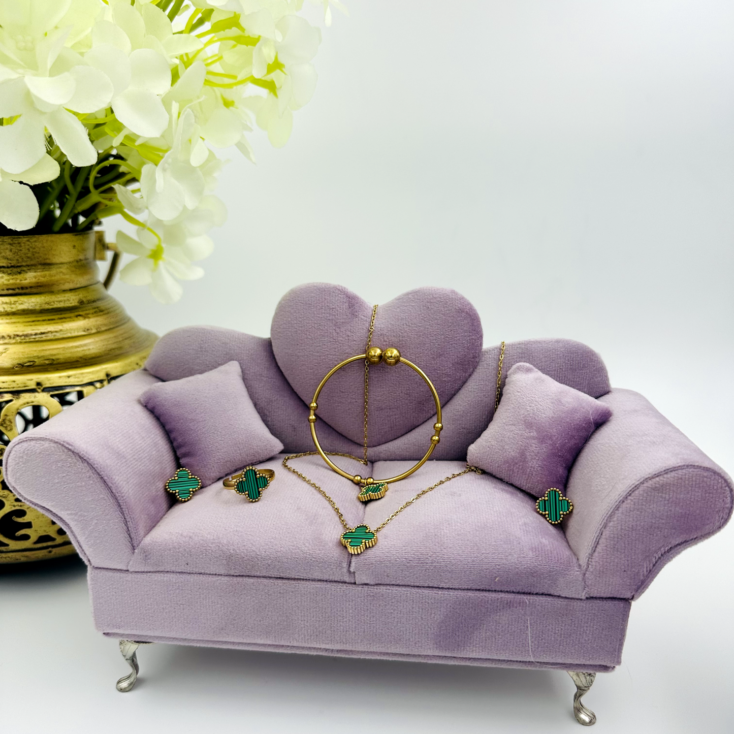 Green Clover Necklace Set