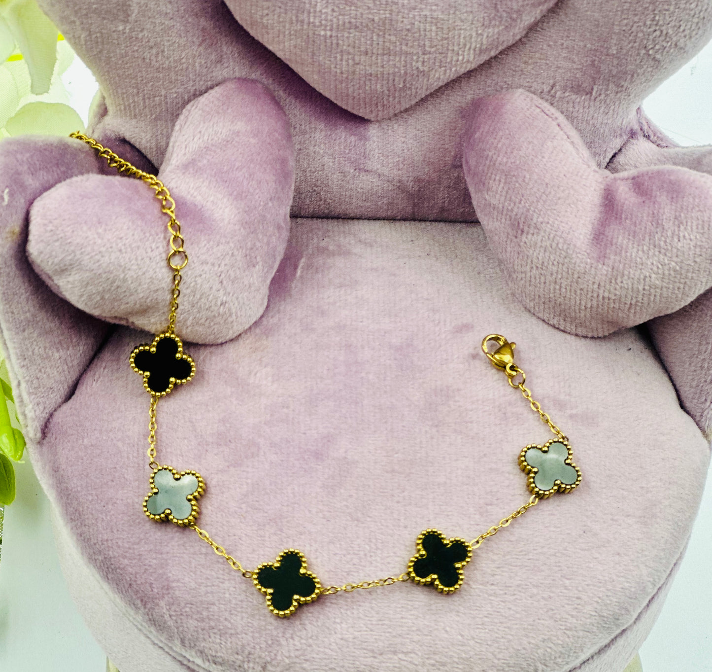 Gold Plated Black Clover Bracelet