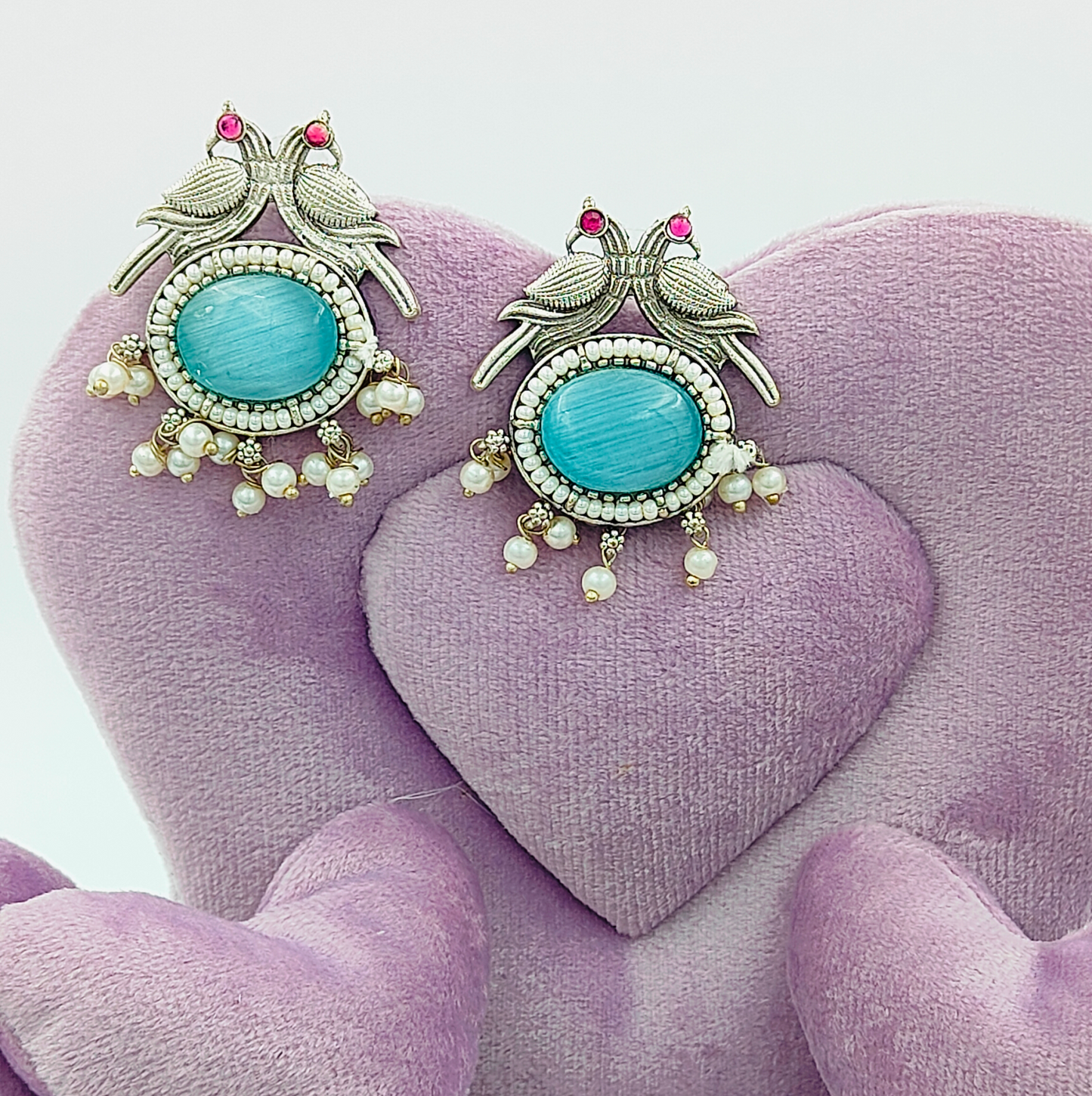 Mesmerizing Peacock Blue Silver-Plated Monalisa Earrings