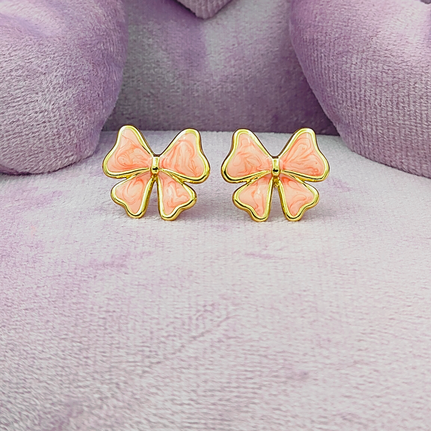 Peach Little Cute Bow Gold Plated Earrings