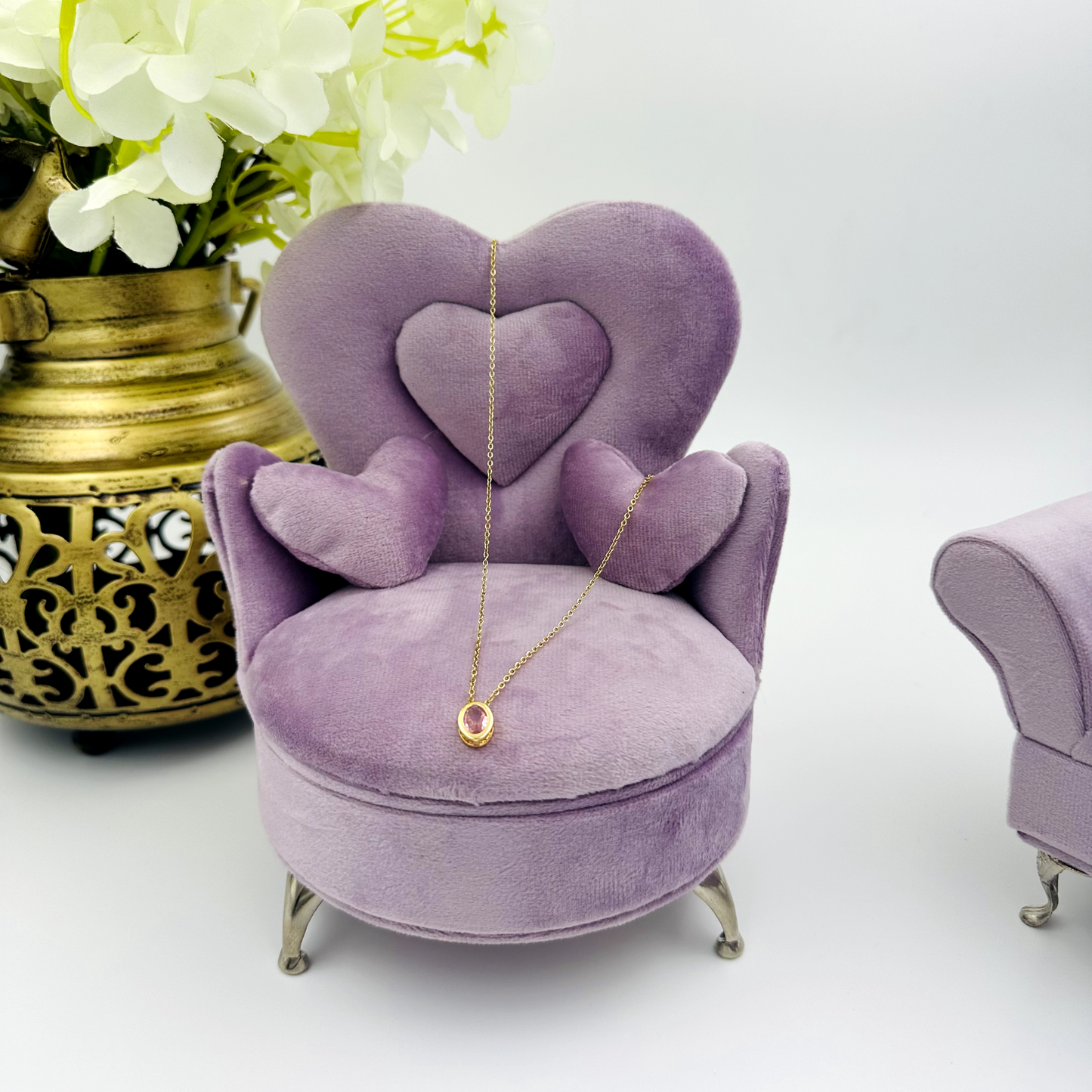 Pink Stone Oval Golden Necklace