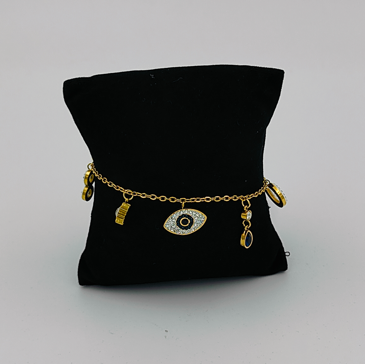 Stainless Steel Gold Plated Evil Eye Charm Bracelet