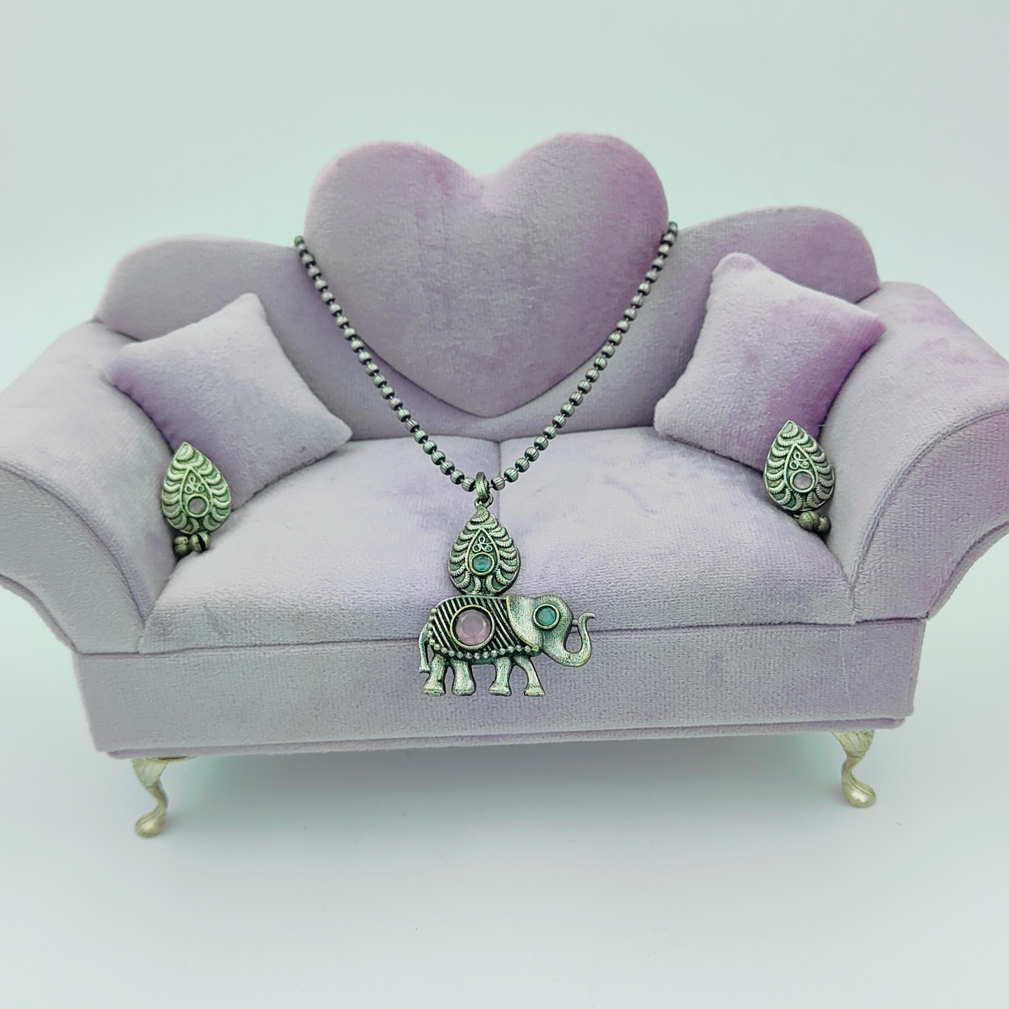 Trending Elephant Multicoloured Stone Silver Plated Jewellery Set