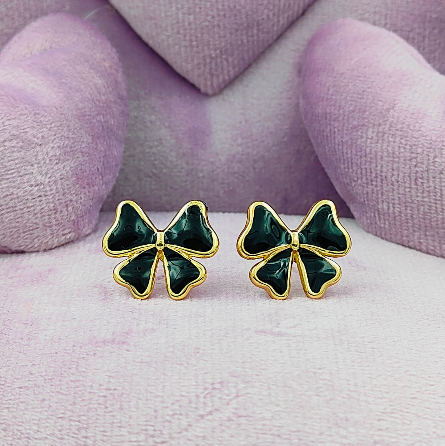 Black Little Cute Bow Gold Plated Earrings