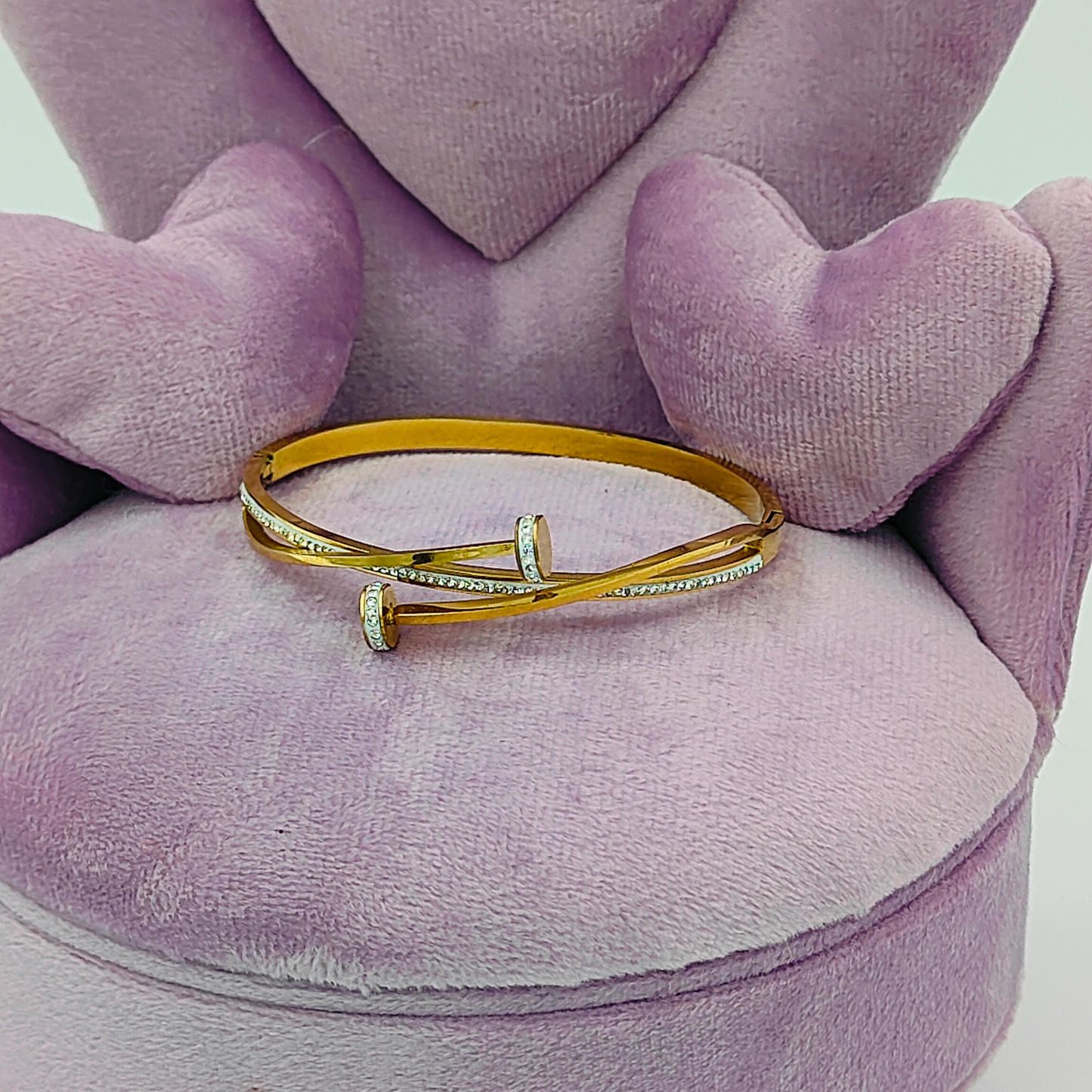 Double Crystal Nail Head Cross Bracelet/ Bangle