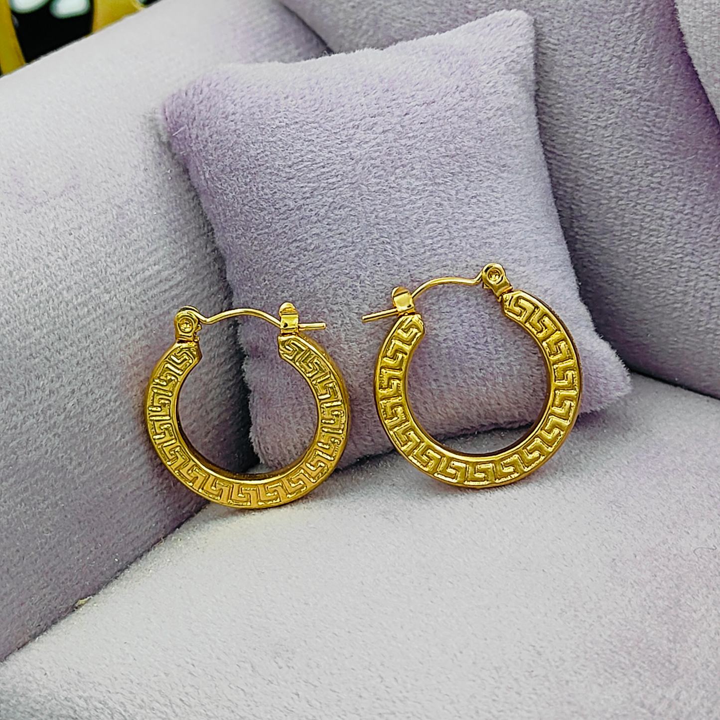 Greek Style Gold Plated Hoop Stainless Steel Earrings