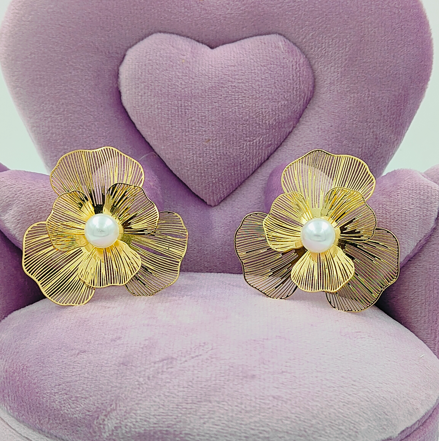 Golden Petals Pearl Elegant Stud Earrings