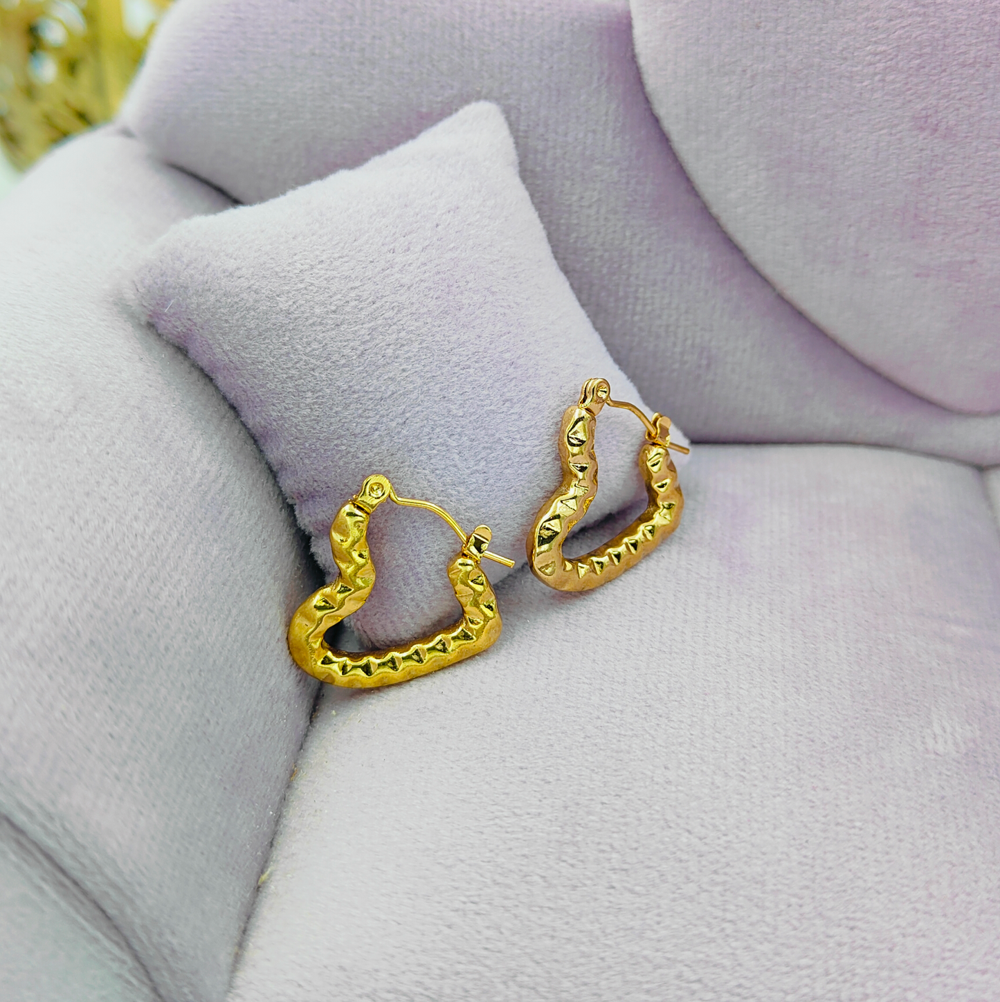 Gold Plated Embossed Hollowing Heart Hoops Earrings