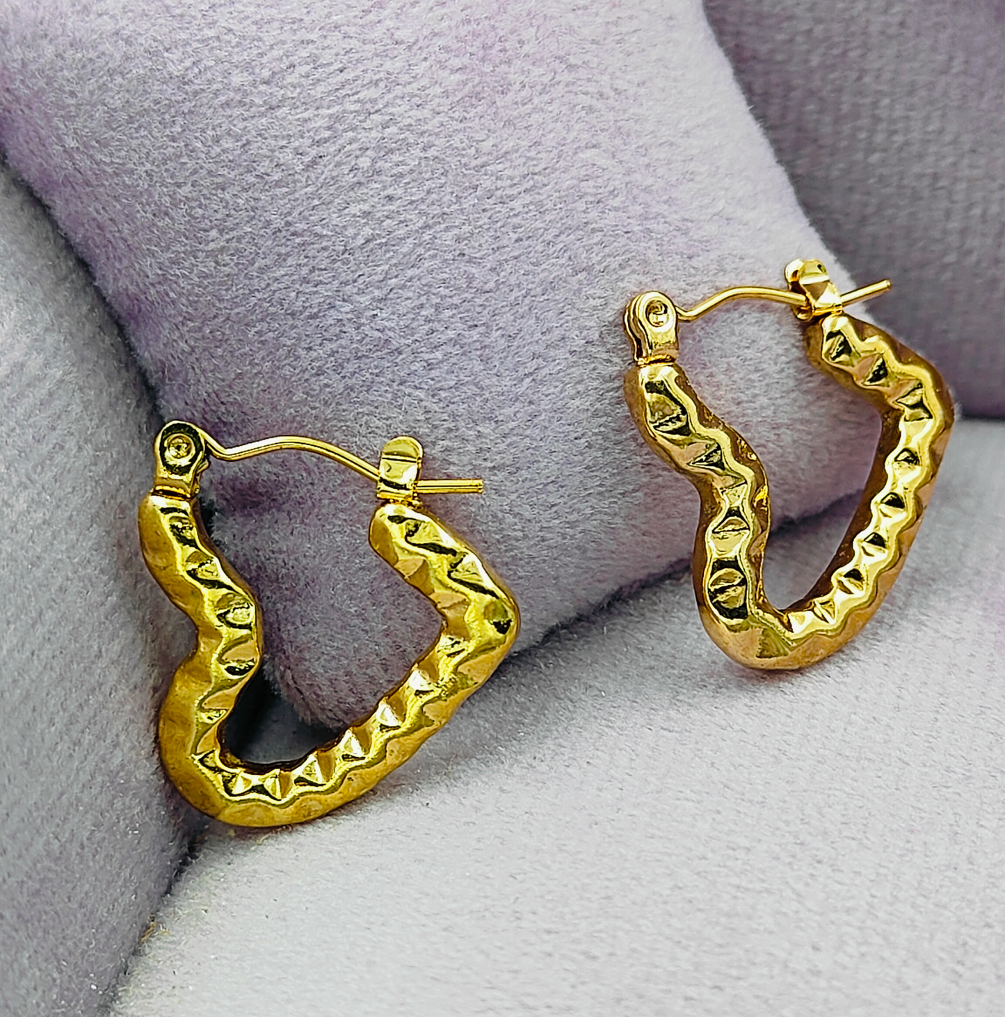 Gold Plated Embossed Hollowing Heart Hoops Earrings
