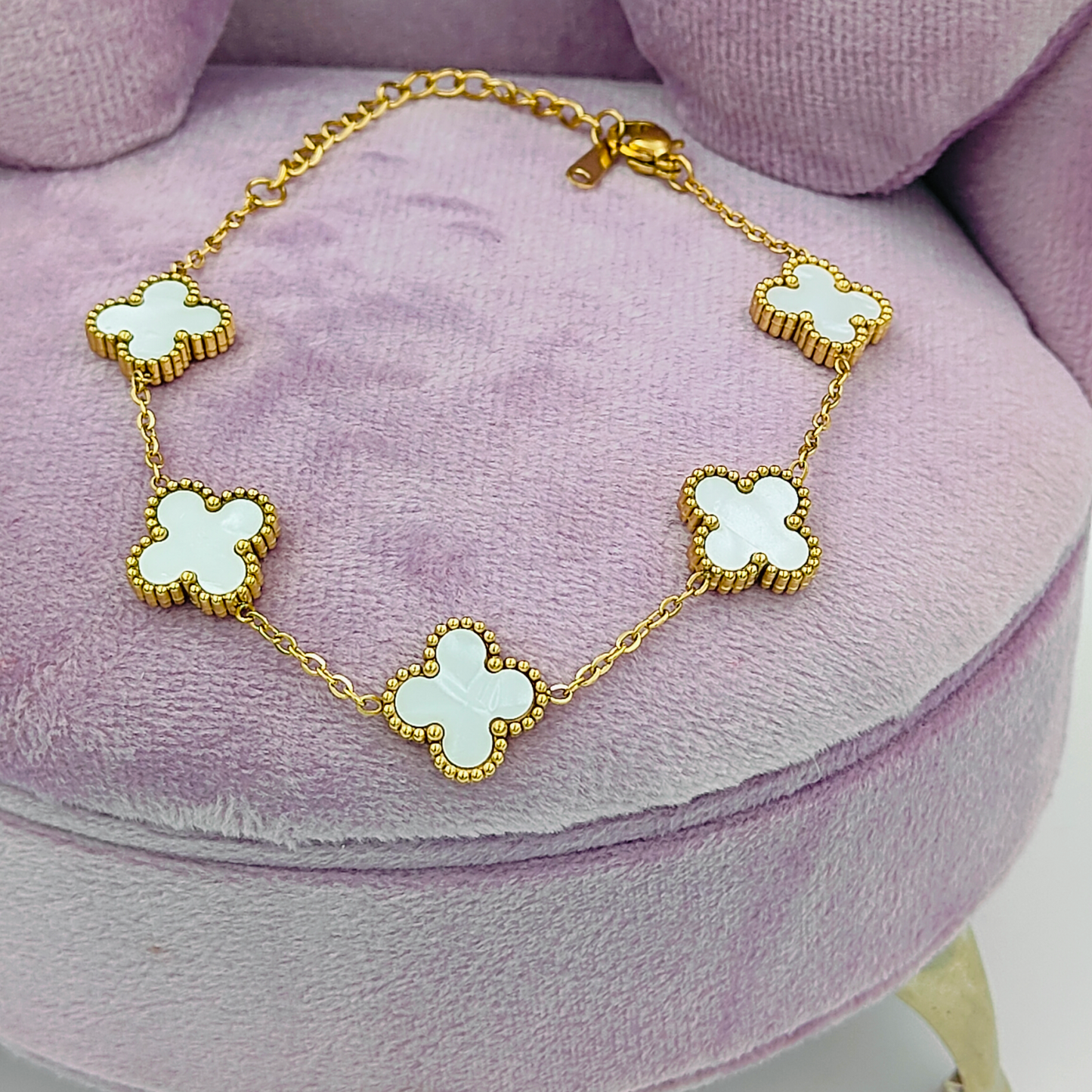 Gold Plated White Clover Bracelet