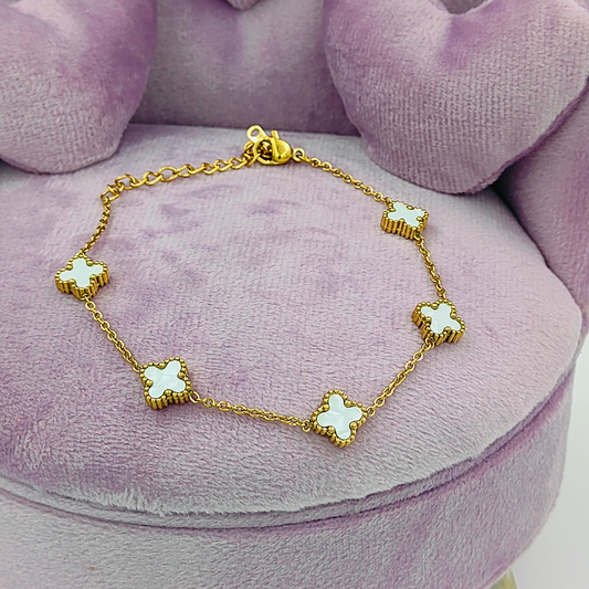 Gold Plated White Small Clover Bracelet