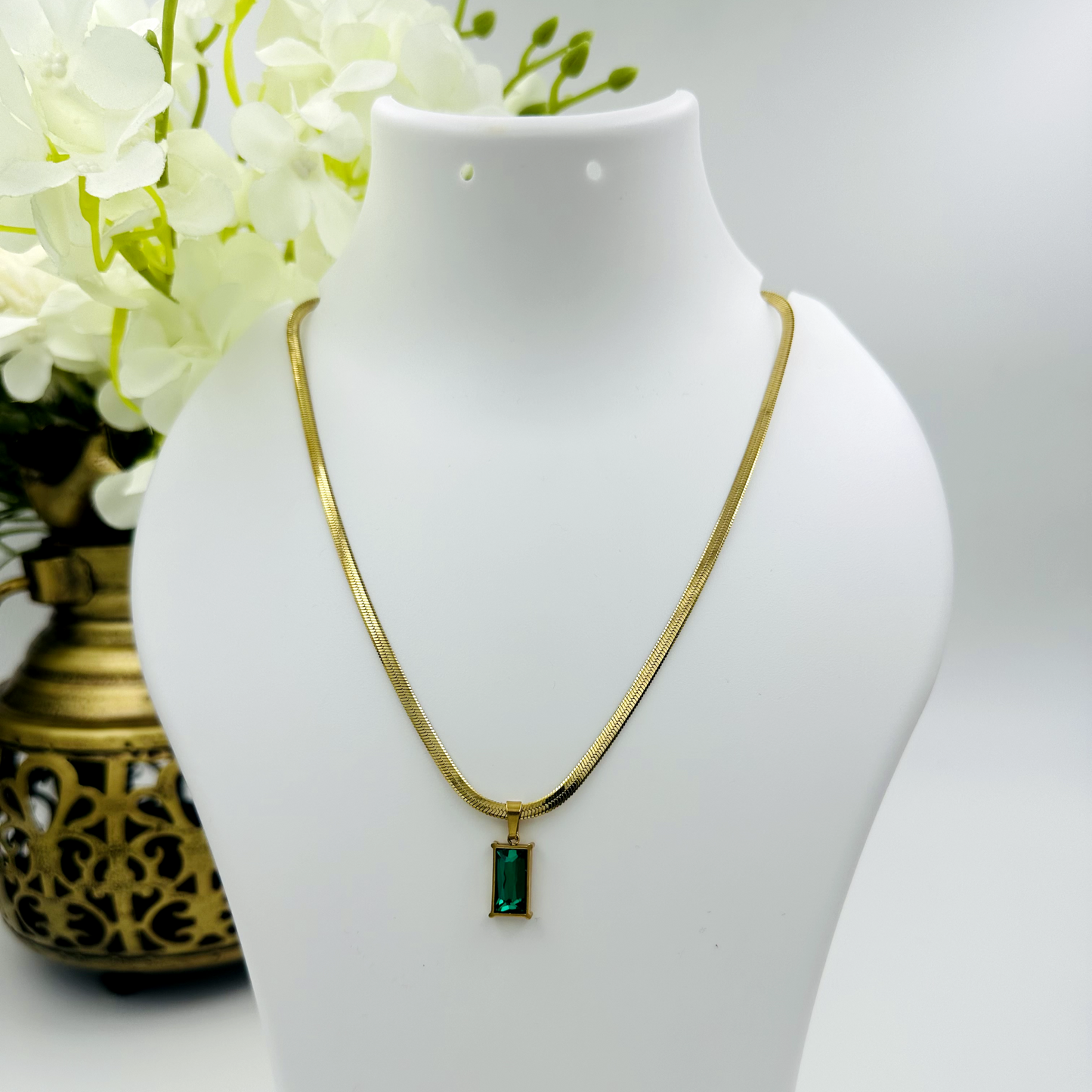 Green Gold Plated Stainless Steel Snake Chain Necklace