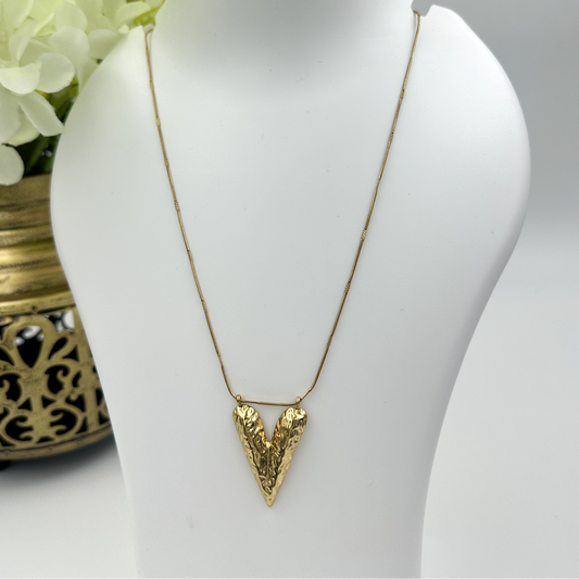 Hammered Heart Gold Plated  Necklace