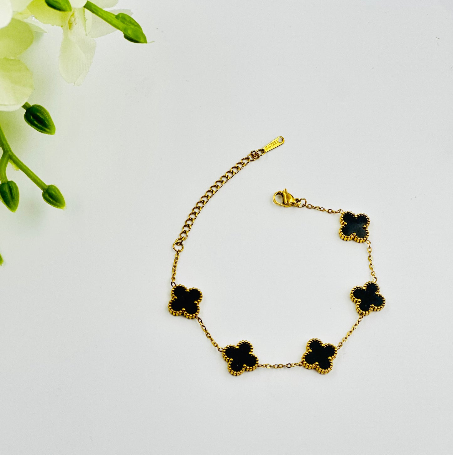 Gold Plated Black Clover Bracelet