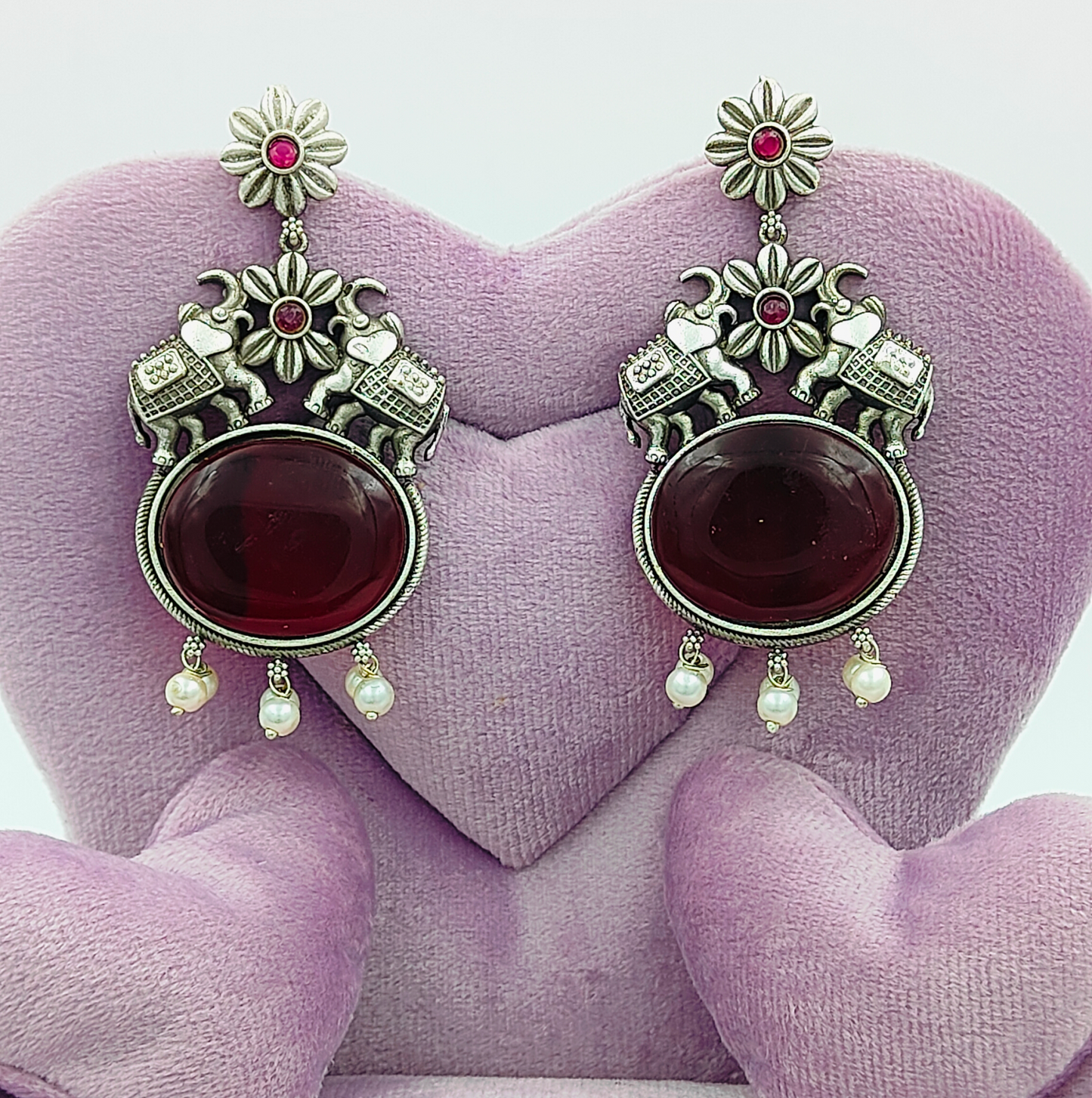 Oxidised Elephant With Grand Stone Design Earrings