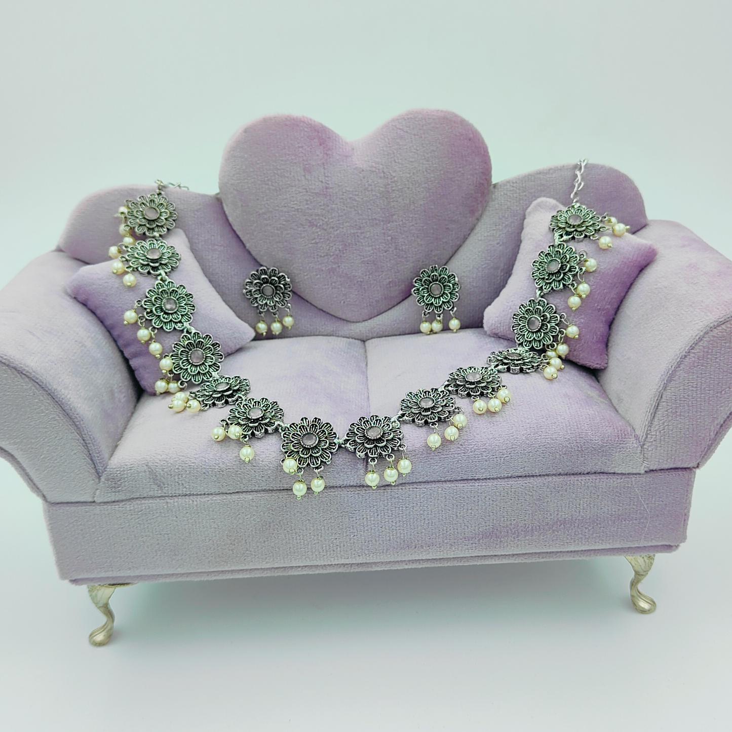 Pink Oxidised Silver Plated Jewellery Set