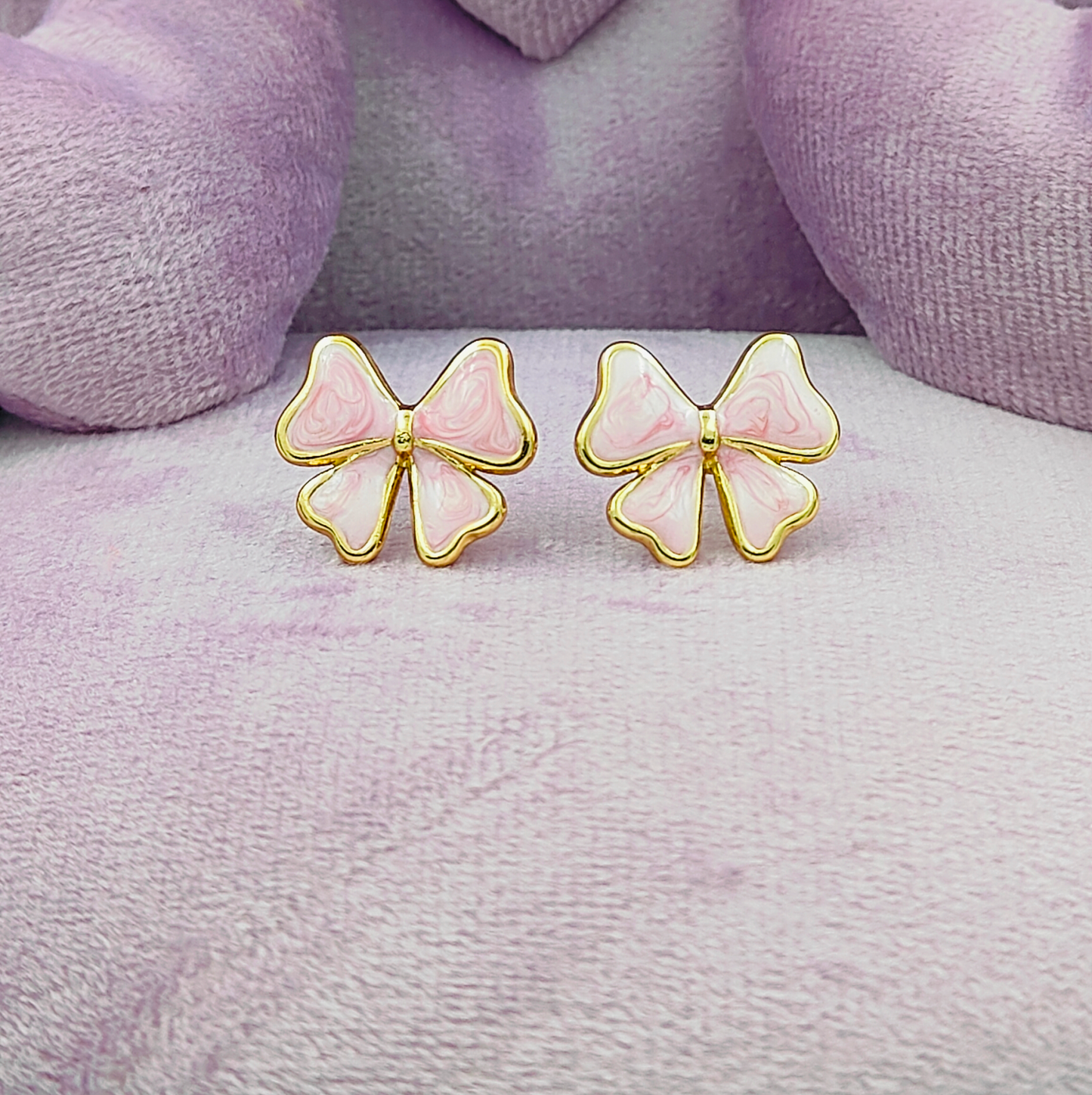 Pink Little Cute Bow Gold Plated Earrings