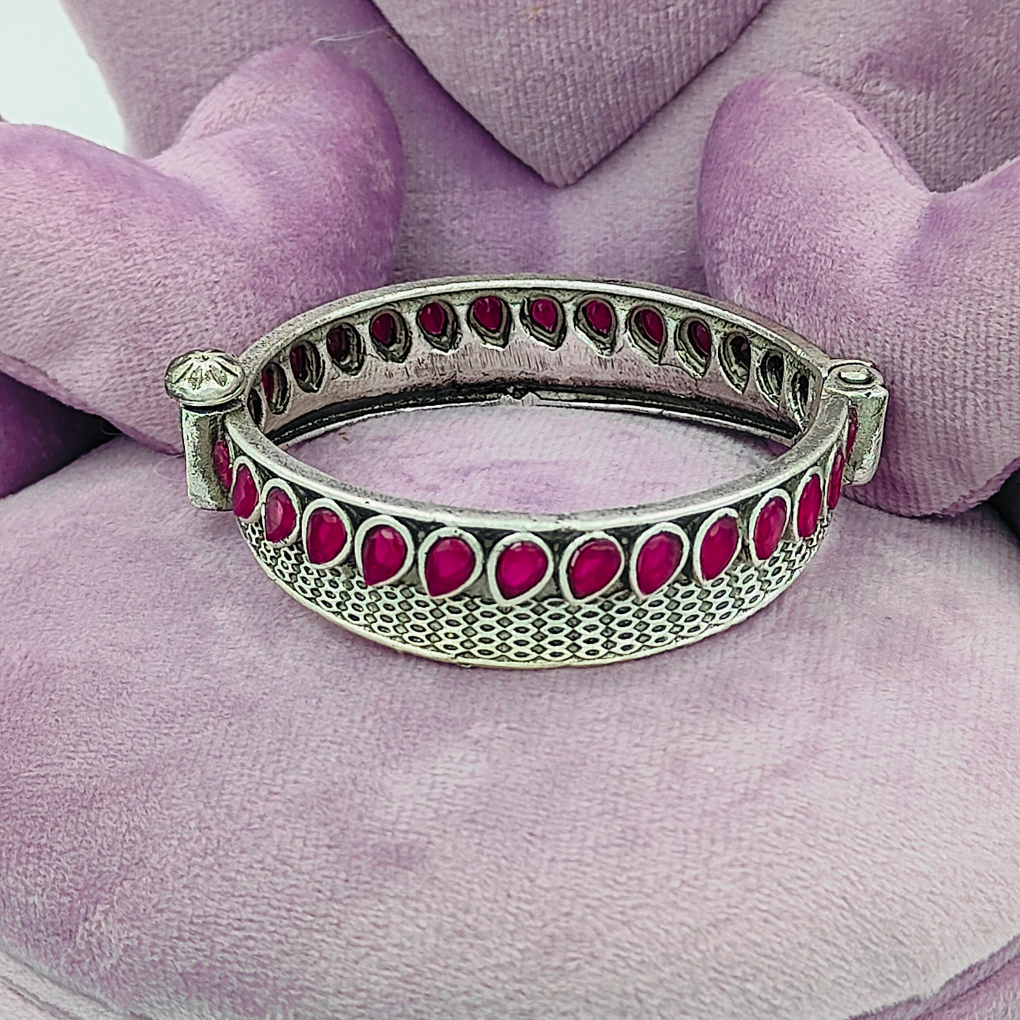 Ruby Silver Lookalike Oxidised Bangle