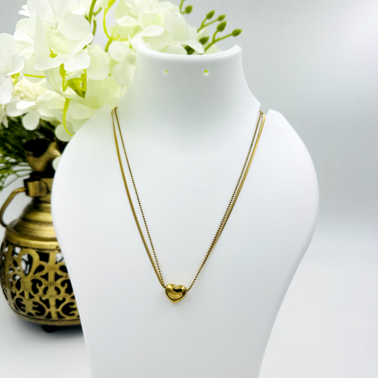 Stainless Double Chain Heart Necklace