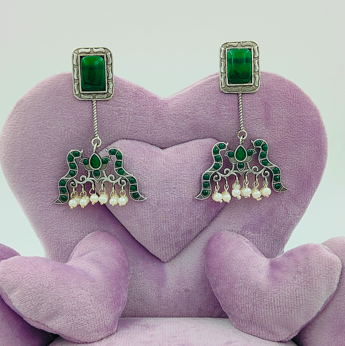 Statement Green Oxidised Earrings