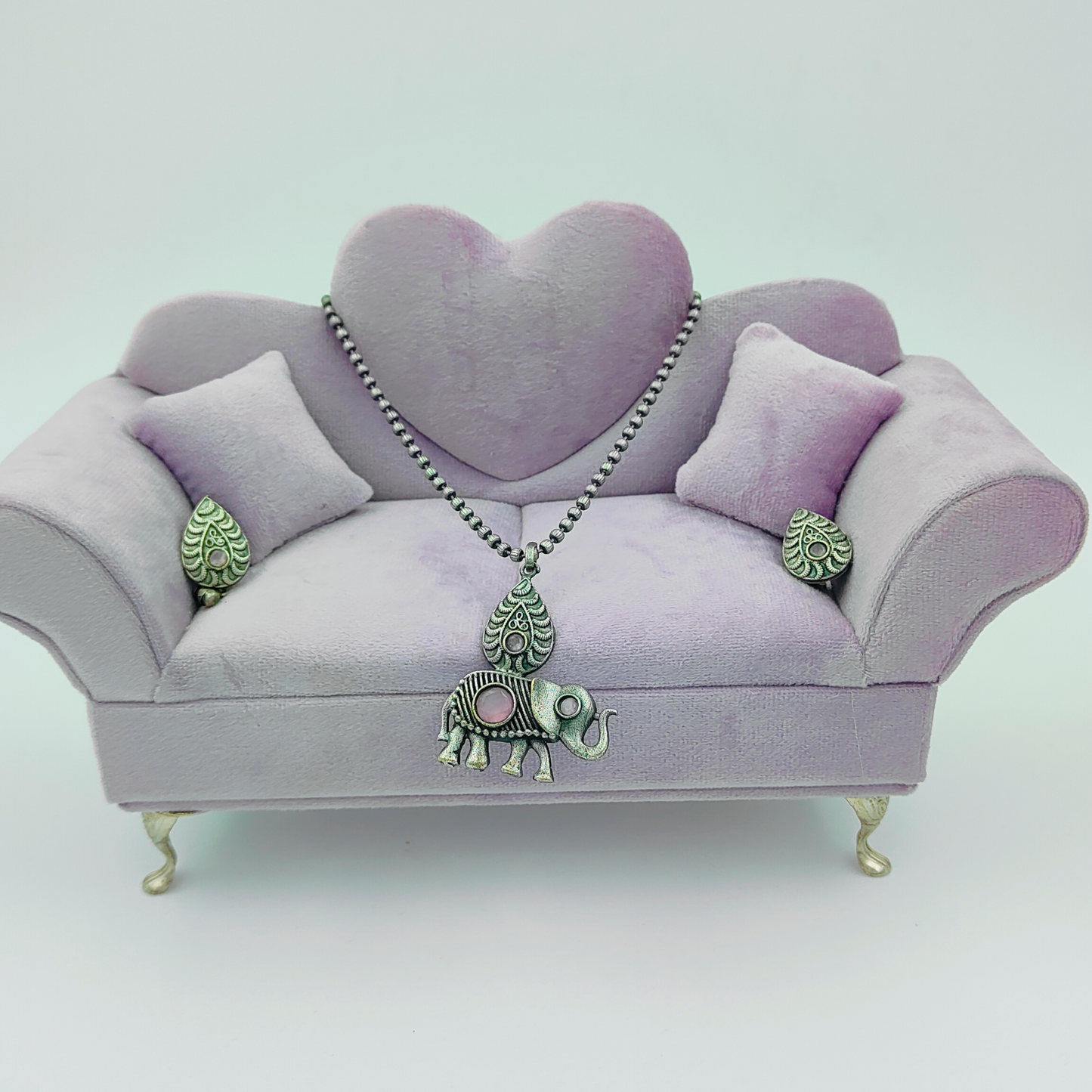 Trending Elephant Pink Stone Silver Plated Jewellery Set