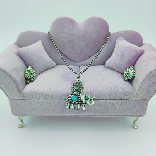 Trending Elephant Blue Stone Silver Plated Jewellery Set