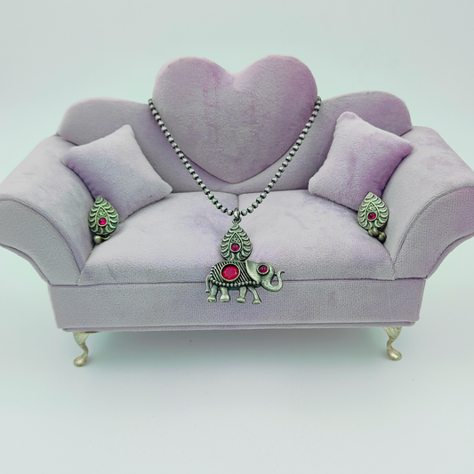 Trending Elephant Magenta Pink Stone Silver Plated Jewellery Set