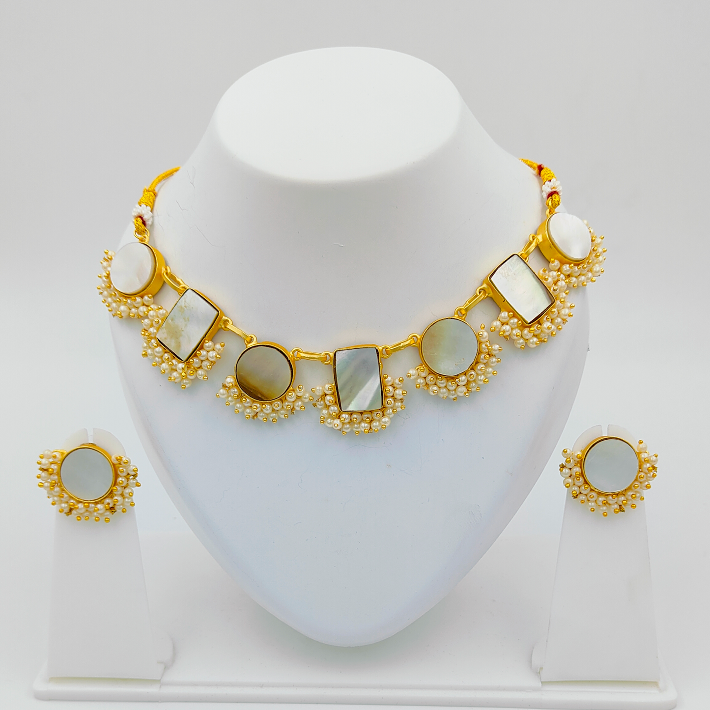 Unique Stone Golden Pearl Choker Necklace