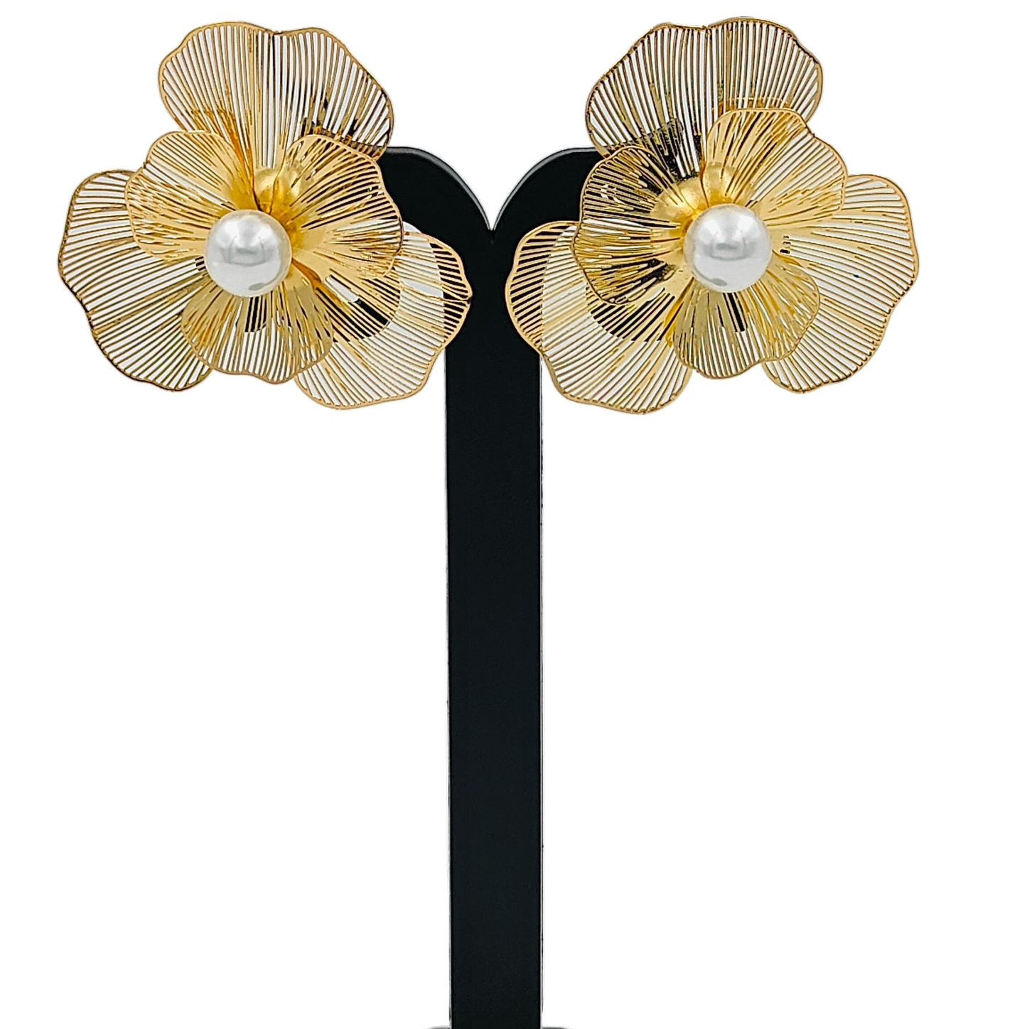 Golden Petals Pearl Elegant Stud Earrings