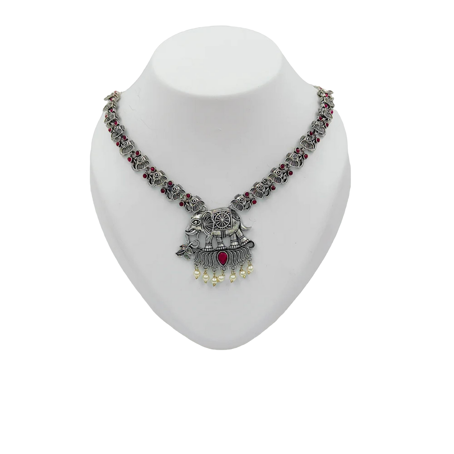 Pink Elephant Oxidised Silver Plated Jewellery Set