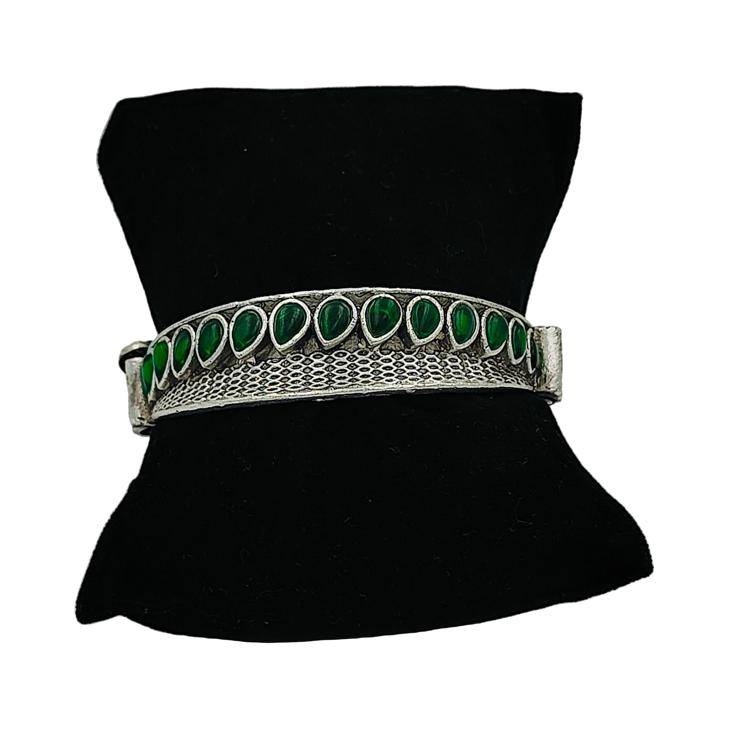 Emerald Silver Lookalike Oxidised Bangle