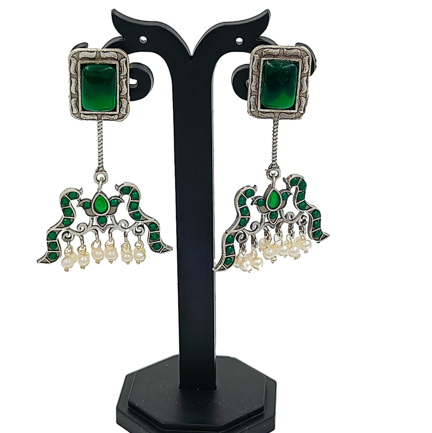 Statement Green Oxidised Earrings