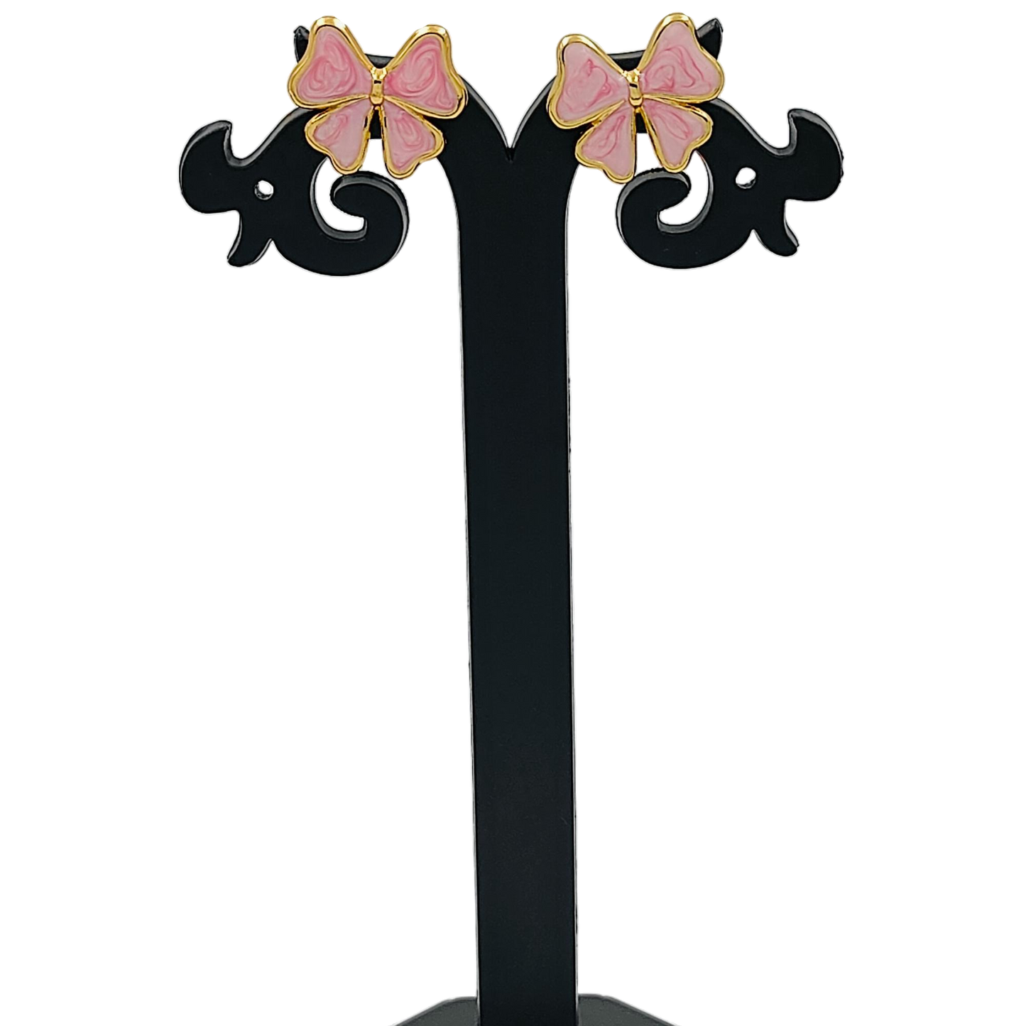 Pink Little Cute Bow Gold Plated Earrings