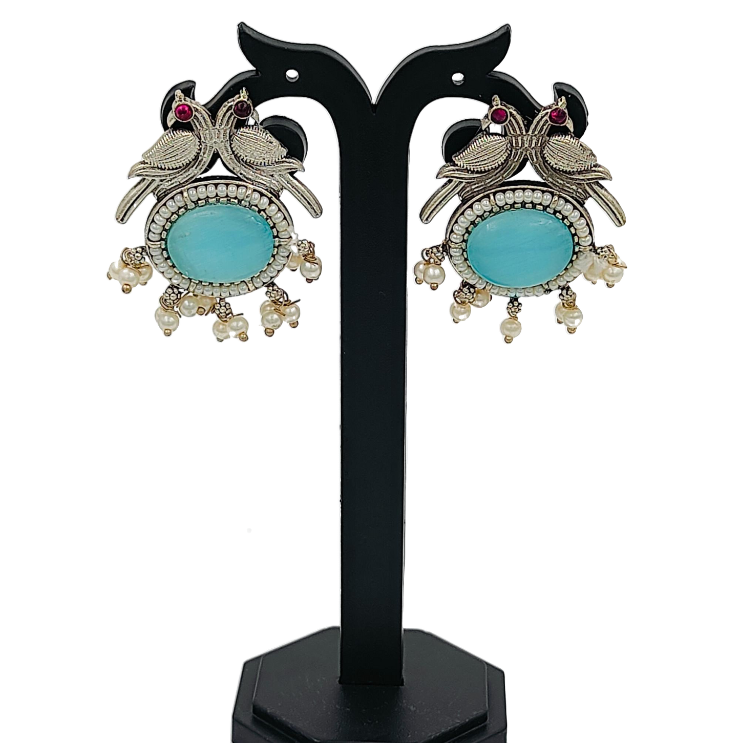 Mesmerizing Peacock Blue Silver-Plated Monalisa Earrings