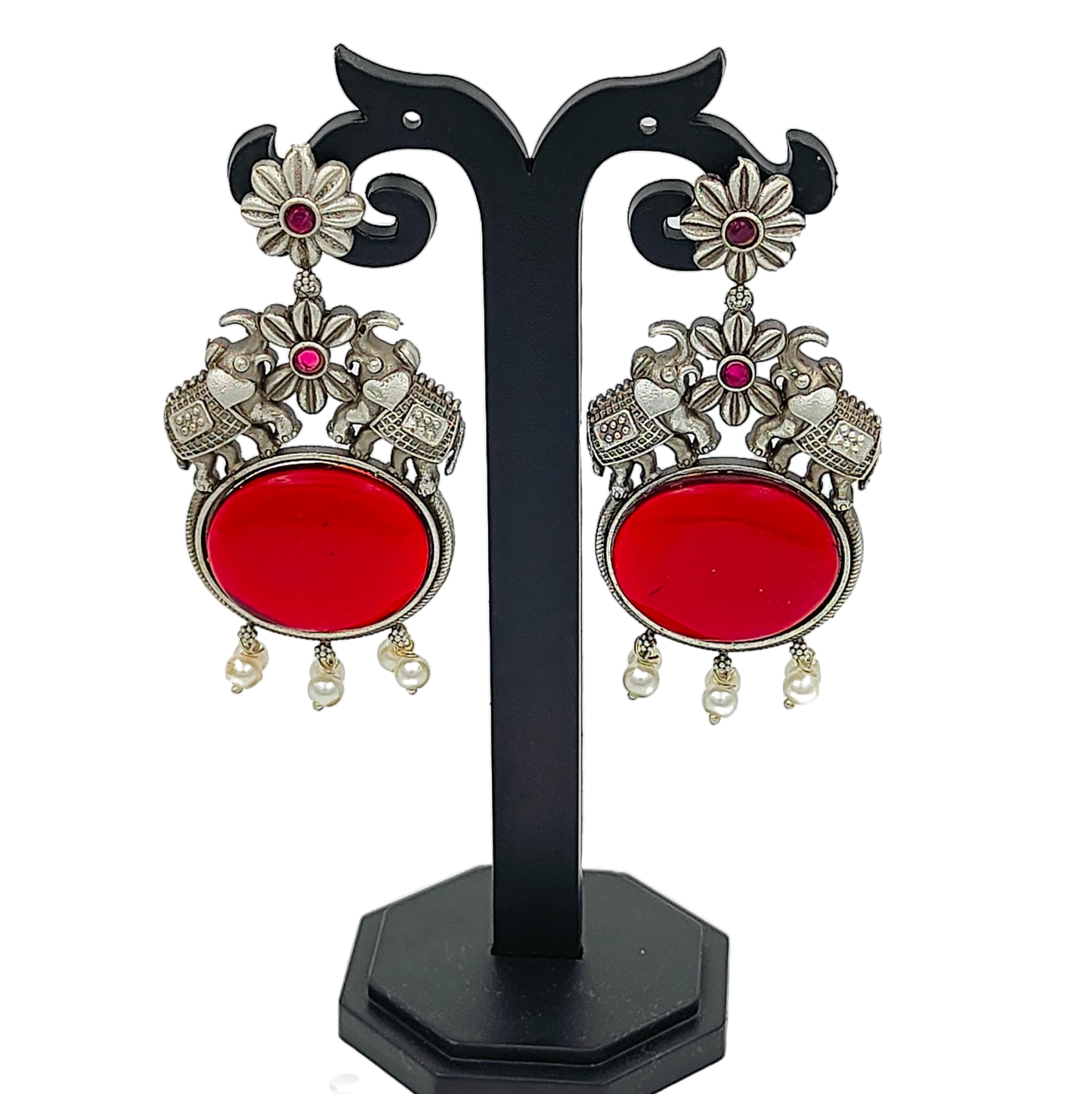 Oxidised Elephant With Grand Stone Design Earrings