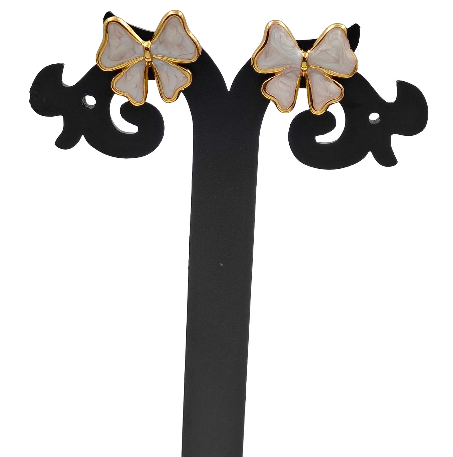 White Little Cute Bow Gold Plated Earrings