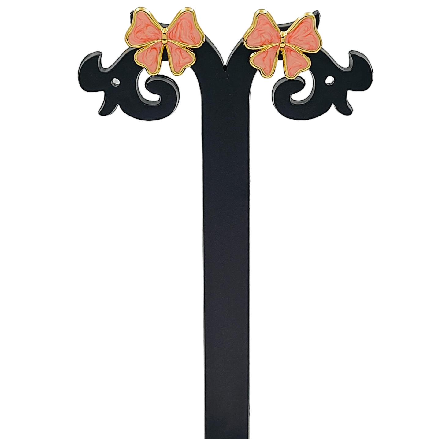 Peach Little Cute Bow Gold Plated Earrings