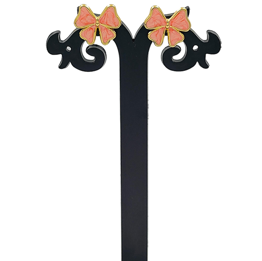 Peach Little Cute Bow Gold Plated Earrings