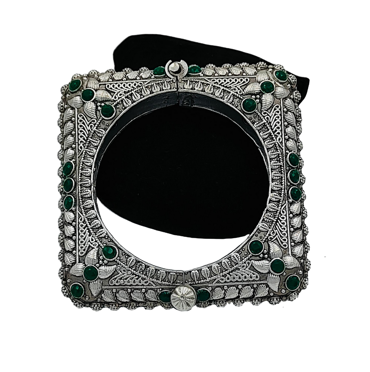 Emerald Silver Oxidised Square Screw Kada