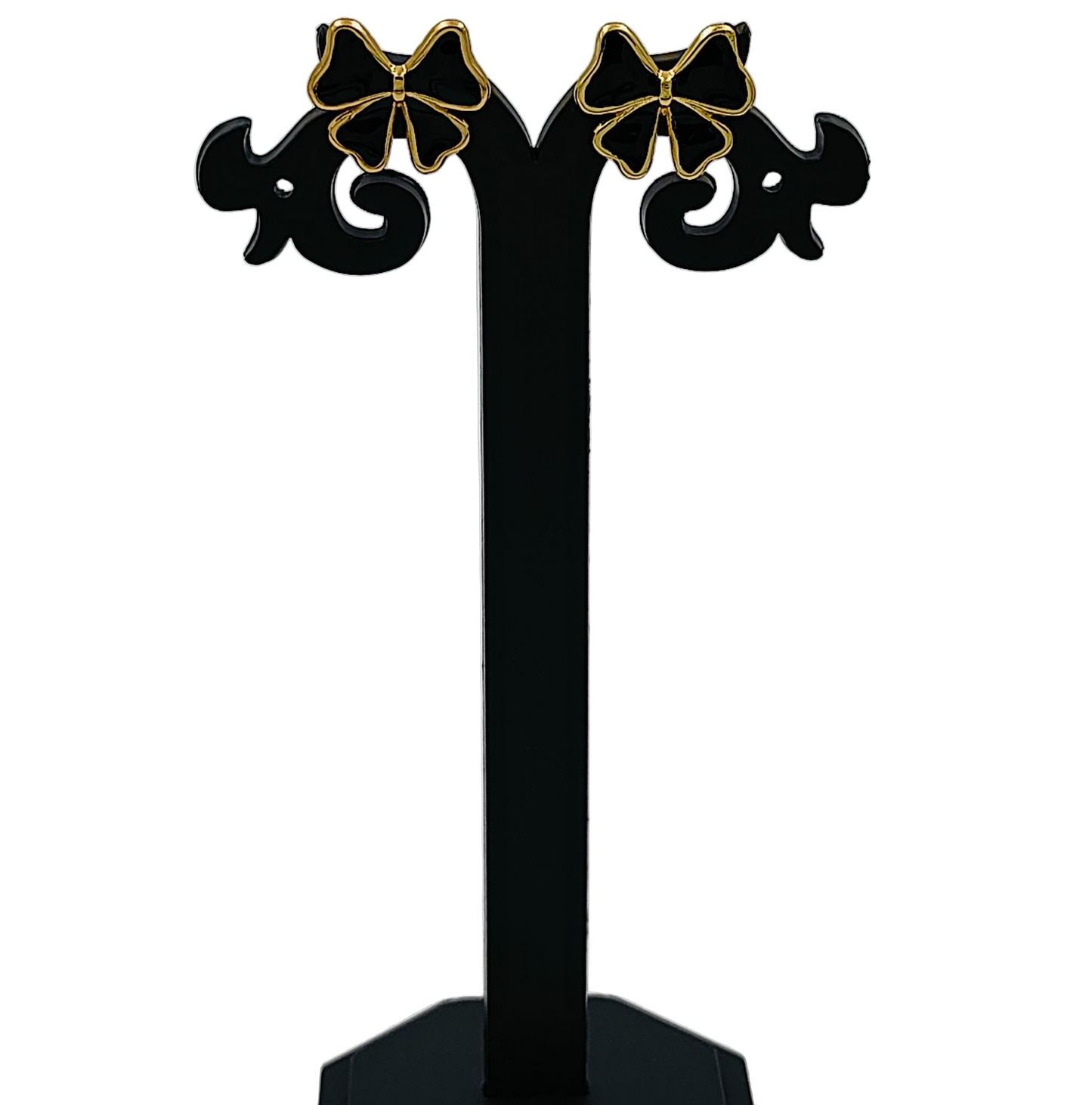 Black Little Cute Bow Gold Plated Earrings