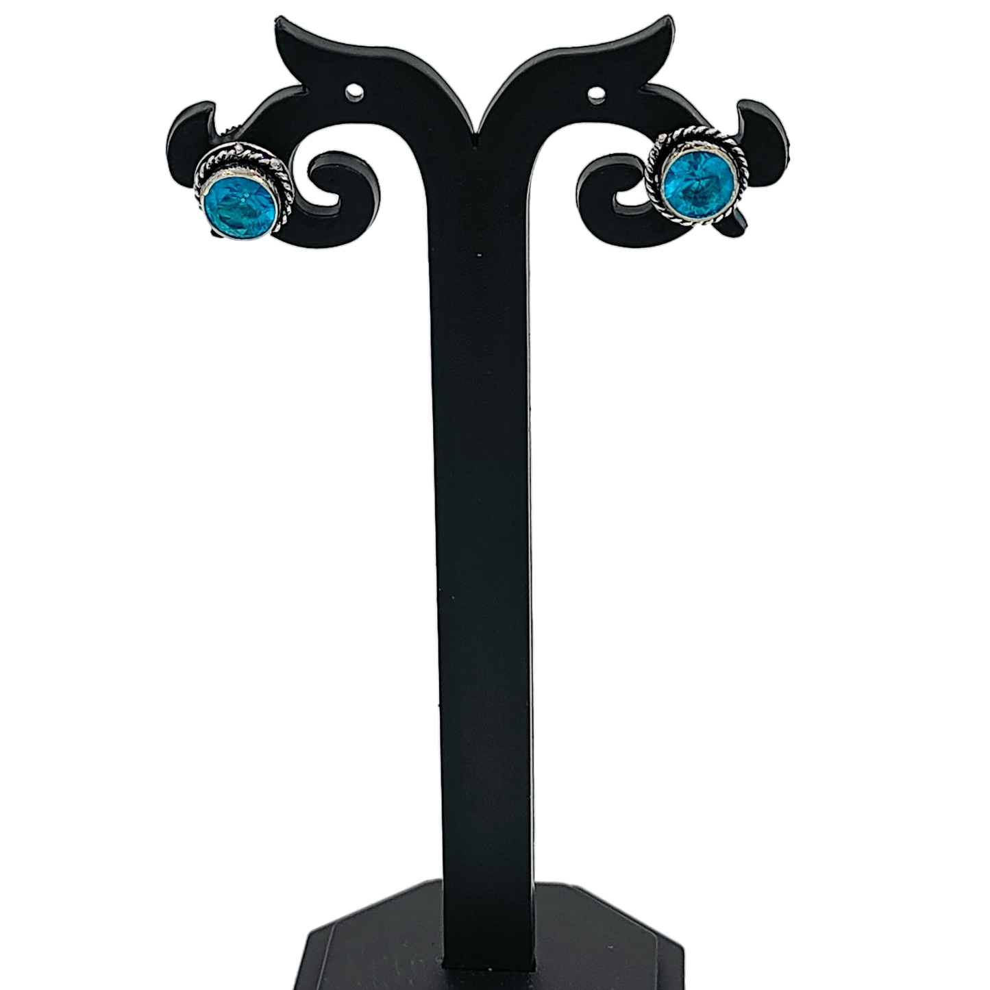 Sterling Silver Blue Topaz Stone Stud Tops