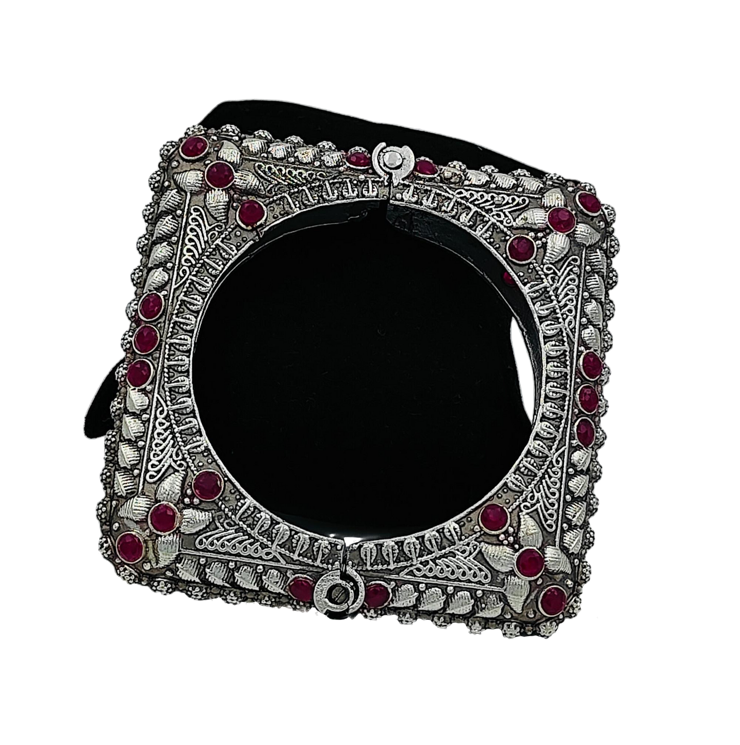 Pink Stone Silver Oxidised Screw Kada